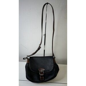 Dooney Bourke Black Pebbled Leather Medium Shoulder Crossbody Bag Brown Trim